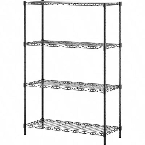 4 - Tier Wire Storage Shelves Black Home Garage Shelving Heavy - Duty Metal Holds Up to 1000 lbs No Assembly Adjustable Racks