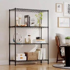 Scaffali portatutto a 4 ripiani in filo metallico neri, per casa e garage, in metallo pesante, regge fino a 450 kg, nessun assemblaggio richiesto, ripiani regolabili