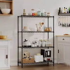 Scaffali portatutto a 4 ripiani in filo metallico neri, per casa e garage, in metallo pesante, regge fino a 450 kg, nessun assemblaggio richiesto, ripiani regolabili