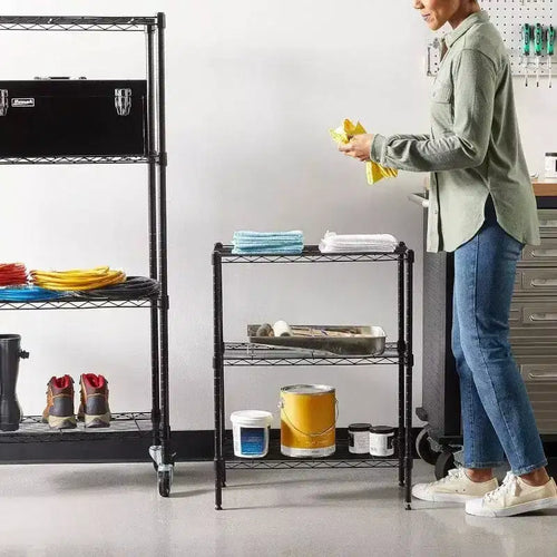 3 - Shelf Adjustable Heavy Duty Steel Wire Rack Storage Shelving Organizer Kitchen Garage Black 23.2 Inch Lx 13.4 Inch Wx 30 Inch H