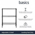 3 - Shelf Adjustable Heavy Duty Steel Wire Rack Storage Shelving Organizer Kitchen Garage Black 23.2 Inch Lx 13.4 Inch Wx 30 Inch H
