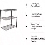 3 - Shelf Adjustable Heavy Duty Steel Wire Rack Storage Shelving Organizer Kitchen Garage Black 23.2 Inch Lx 13.4 Inch Wx 30 Inch H