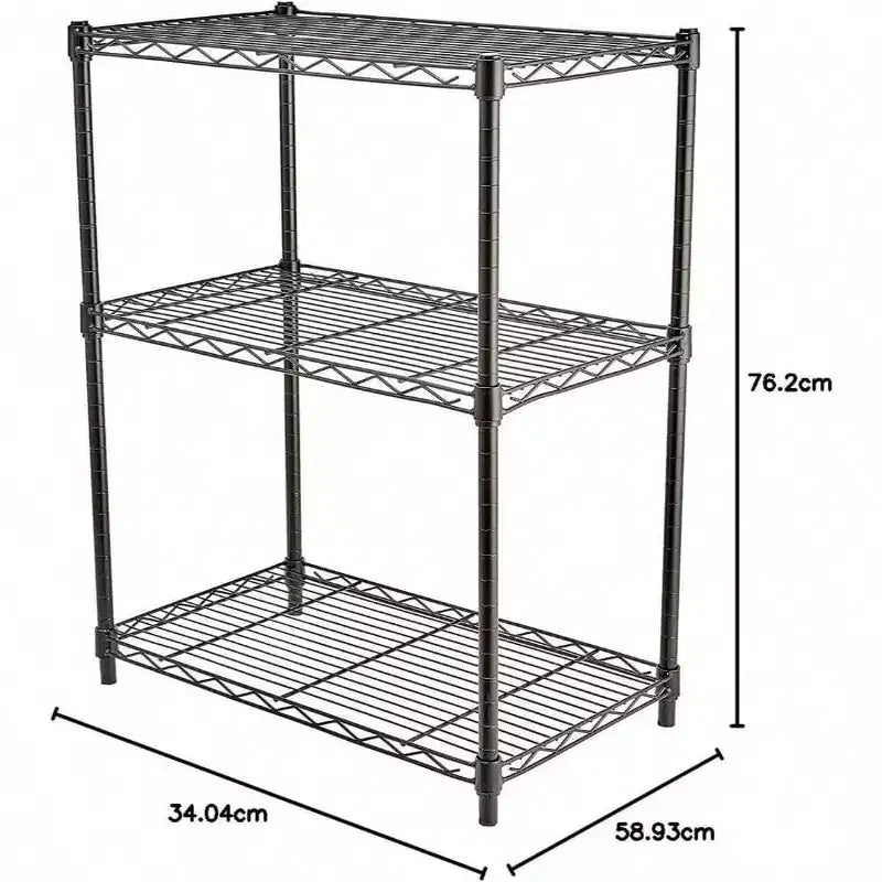 3 - Shelf Adjustable Heavy Duty Steel Wire Rack Storage Shelving Organizer Kitchen Garage Black 23.2 Inch Lx 13.4 Inch Wx 30 Inch H