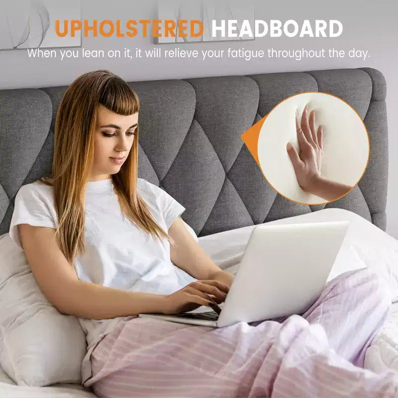 Struttura Letto Matrimoniale Beige, Imbottita con Cassetti Contenitore, Base Materasso, Supporto con Solide Doghe in Legno, Nessuna Rete a Molle Necessaria