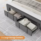 Struttura Letto Matrimoniale Beige, Imbottita con Cassetti Contenitore, Base Materasso, Supporto con Solide Doghe in Legno, Nessuna Rete a Molle Necessaria
