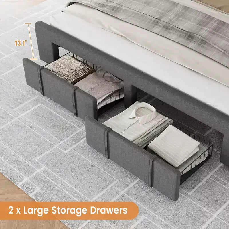 Struttura Letto Matrimoniale Beige, Imbottita con Cassetti Contenitore, Base Materasso, Supporto con Solide Doghe in Legno, Nessuna Rete a Molle Necessaria