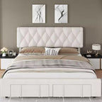 Struttura Letto Matrimoniale Beige, Imbottita con Cassetti Contenitore, Base Materasso, Supporto con Solide Doghe in Legno, Nessuna Rete a Molle Necessaria