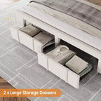 Struttura Letto Matrimoniale Beige, Imbottita con Cassetti Contenitore, Base Materasso, Supporto con Solide Doghe in Legno, Nessuna Rete a Molle Necessaria