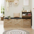Shoe Storage Bench with 4 Flip Drawers & Padded Seat Cushion, Wooden Narrow Hidden Shoe Cabinet Organizer