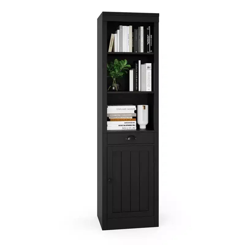 Libreria, scaffale in legno a 5 ripiani, portaoggetti aperto, libreria moderna in bianco avorio, mensole espositive da terra per camera da letto, soggiorno