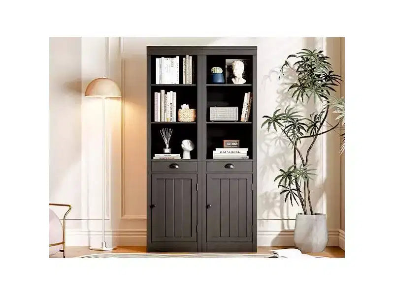 Libreria, scaffale in legno a 5 ripiani, portaoggetti aperto, libreria moderna in bianco avorio, mensole espositive da terra per camera da letto, soggiorno