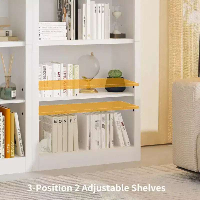 Libreria, scaffale in legno a 5 ripiani, portaoggetti aperto, libreria moderna in bianco avorio, mensole espositive da terra per camera da letto, soggiorno
