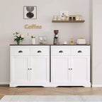 Mobile buffet con contenitore, mobile bar da fattoria con 2 ante e 2 cassetti, credenza da cucina in legno bianco
