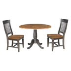 3pc 42" Round Dual Drop Leaf Dining Table with 2 Slat Back Chairs Hickory/Washed Coal - International Concepts: Compact Parawood Set