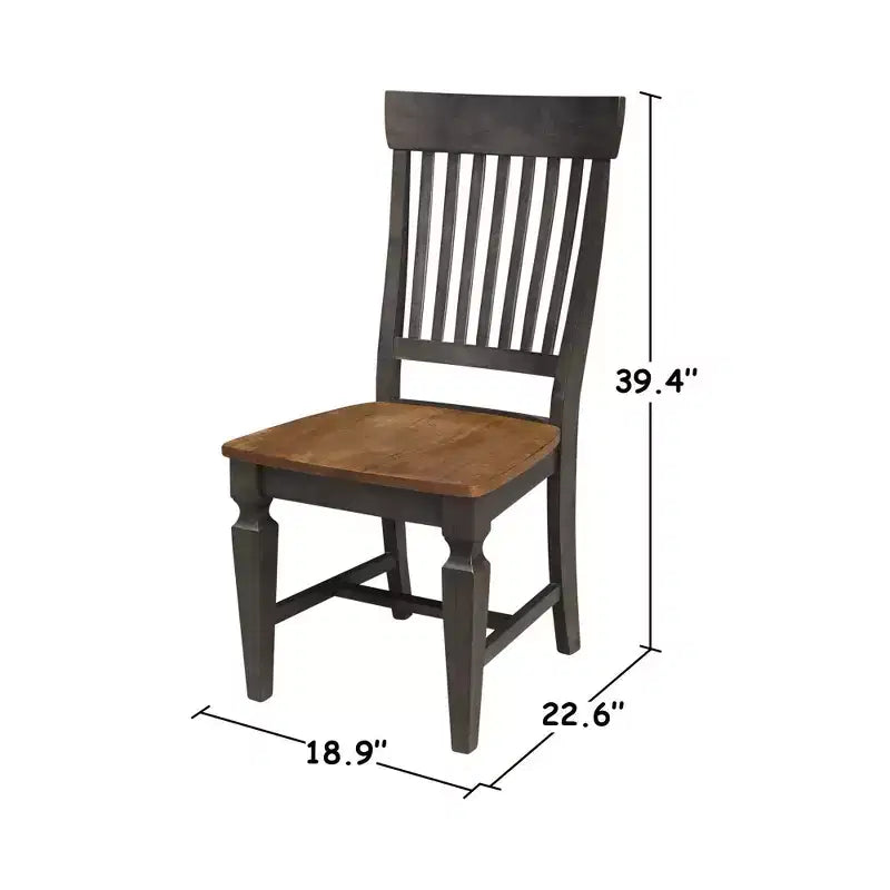 Tavolo da pranzo rotondo a scomparsa 3 pezzi da 42" con 2 sedie con schienale a doghe, colore Hickory/Washed Coal