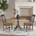 Tavolo da pranzo rotondo a scomparsa 3 pezzi da 42" con 2 sedie con schienale a doghe, colore Hickory/Washed Coal