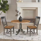 Tavolo da pranzo rotondo a scomparsa 3 pezzi da 42" con 2 sedie con schienale a doghe, colore Hickory/Washed Coal