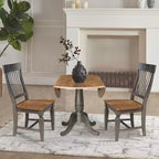 Tavolo da pranzo rotondo a scomparsa 3 pezzi da 42" con 2 sedie con schienale a doghe, colore Hickory/Washed Coal