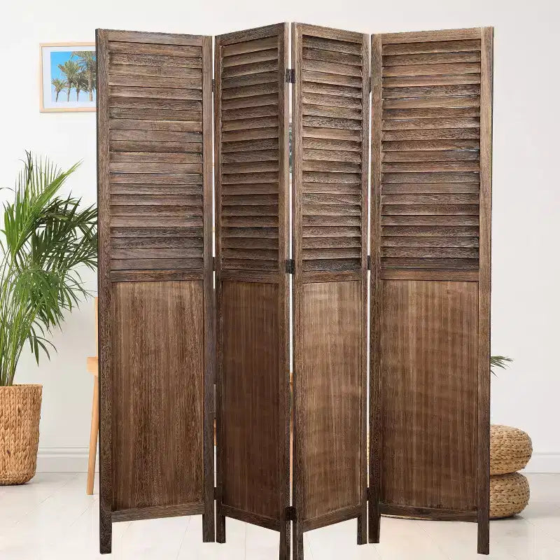 Divisorio a 4 pannelli Rancho Shutter con paravento pieghevole in legno di Paulownia, marrone - Proman Products: Separatore per ambienti, nessun assemblaggio richiesto