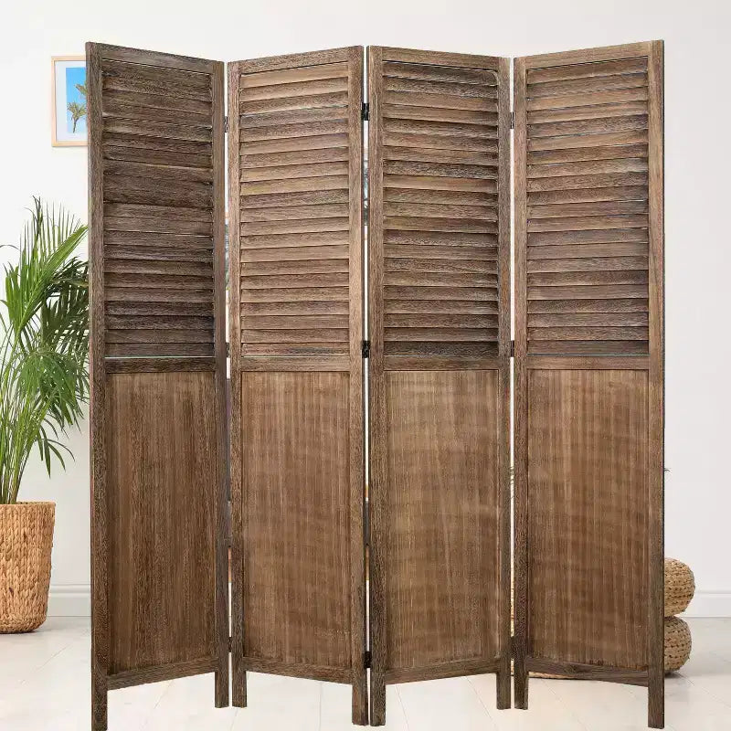 Divisorio a 4 pannelli Rancho Shutter con paravento pieghevole in legno di Paulownia, marrone - Proman Products: Separatore per ambienti, nessun assemblaggio richiesto