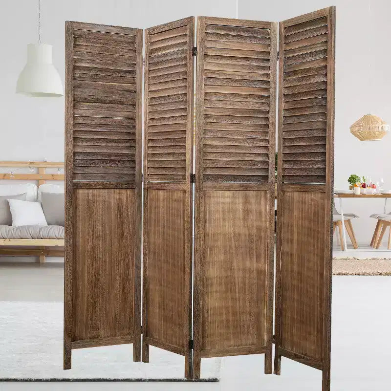 Divisorio a 4 pannelli Rancho Shutter con paravento pieghevole in legno di Paulownia, marrone - Proman Products: Separatore per ambienti, nessun assemblaggio richiesto