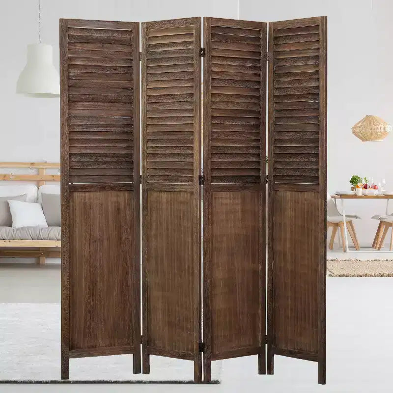Divisorio a 4 pannelli Rancho Shutter con paravento pieghevole in legno di Paulownia, marrone - Proman Products: Separatore per ambienti, nessun assemblaggio richiesto