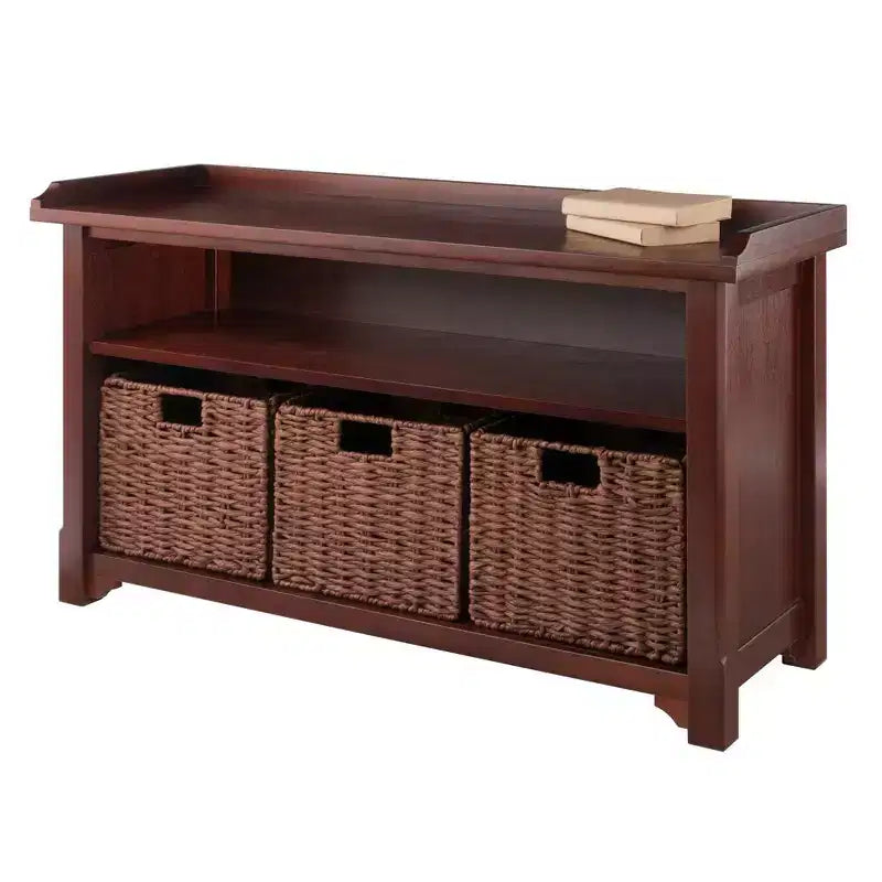 22.05" 4pc Milan Storage Hall Bench with Baskets Walnut