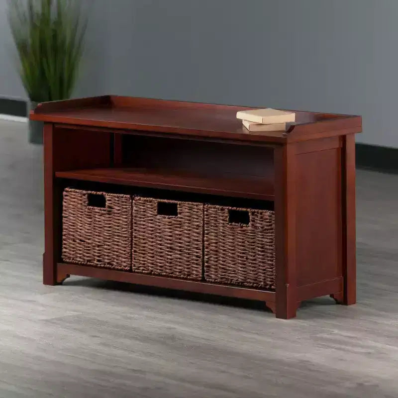 22.05" 4pc Milan Storage Hall Bench with Baskets Walnut
