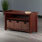 22.05" 4pc Milan Storage Hall Bench with Baskets Walnut