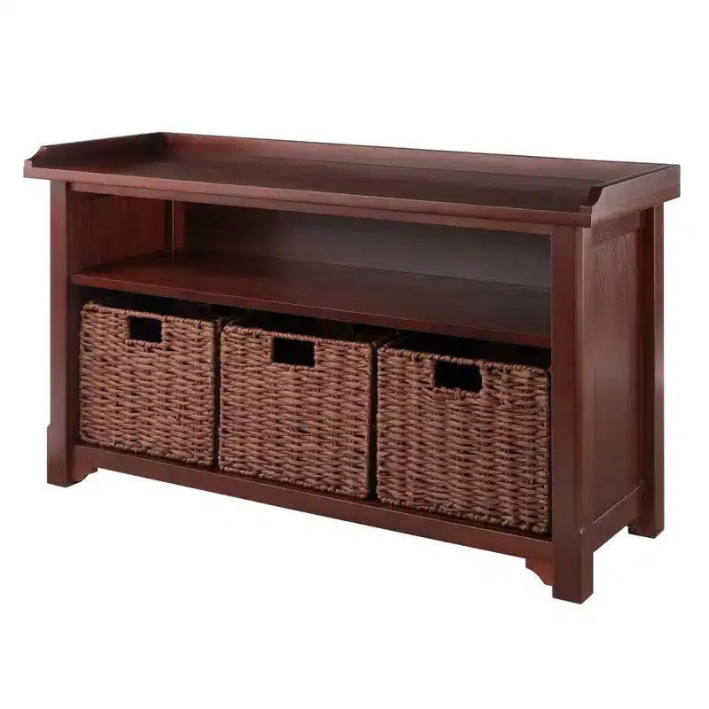 22.05" 4pc Milan Storage Hall Bench with Baskets Walnut