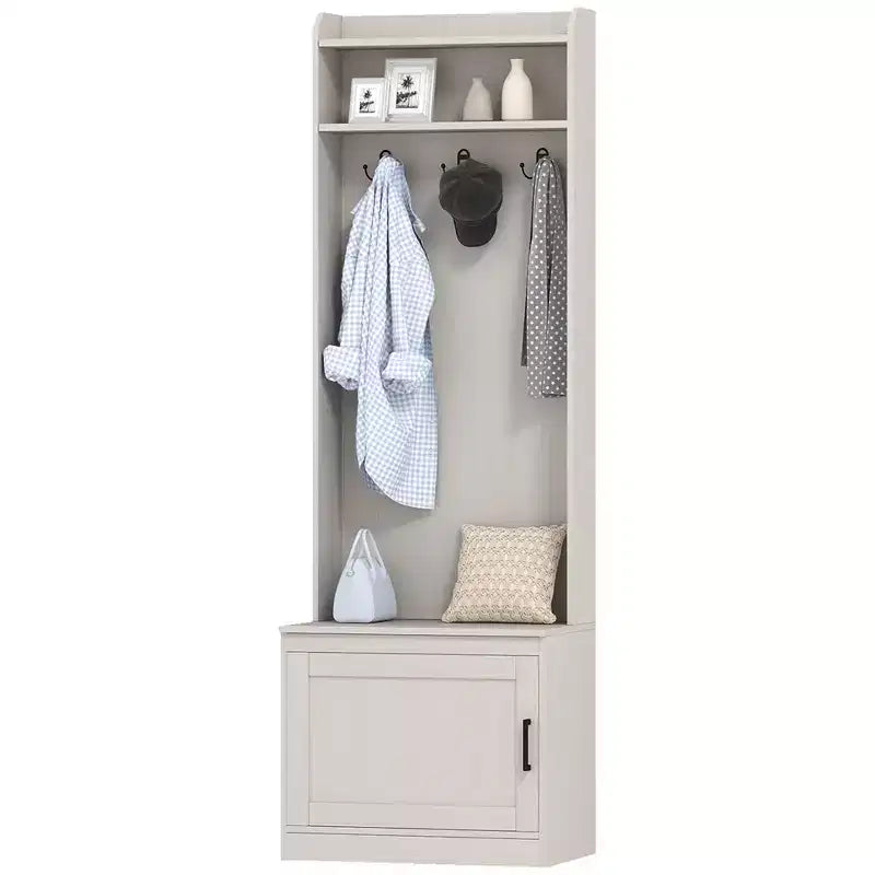 Rustic Hall Tree with Shoe Storage Bench, Entryway Bench with Coat Rack, Accent Coat Tree with Storage Shelves for Hallway, Mudroom