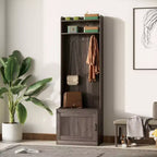 Rustic Hall Tree with Shoe Storage Bench, Entryway Bench with Coat Rack, Accent Coat Tree with Storage Shelves for Hallway, Mudroom