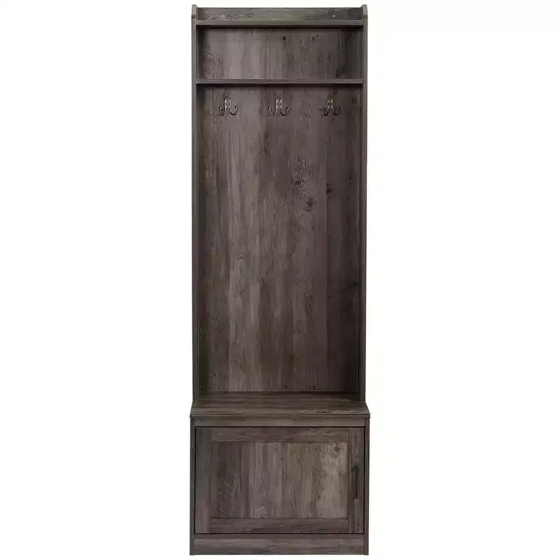 Rustic Hall Tree with Shoe Storage Bench, Entryway Bench with Coat Rack, Accent Coat Tree with Storage Shelves for Hallway, Mudroom
