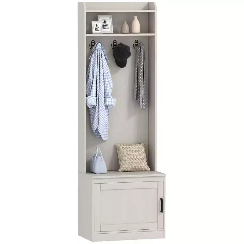 Mobile appendiabiti rustico con panca portascarpe, panca da ingresso con appendiabiti, appendiabiti decorativo con mensole portaoggetti per corridoio, guardaroba fango