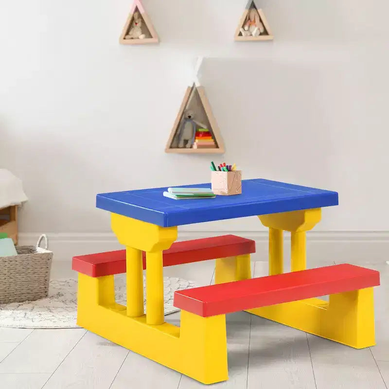 Set Tavolo da Picnic per Bambini con Ombrellone Rimovibile per Interni ed Esterni Giardino Patio
