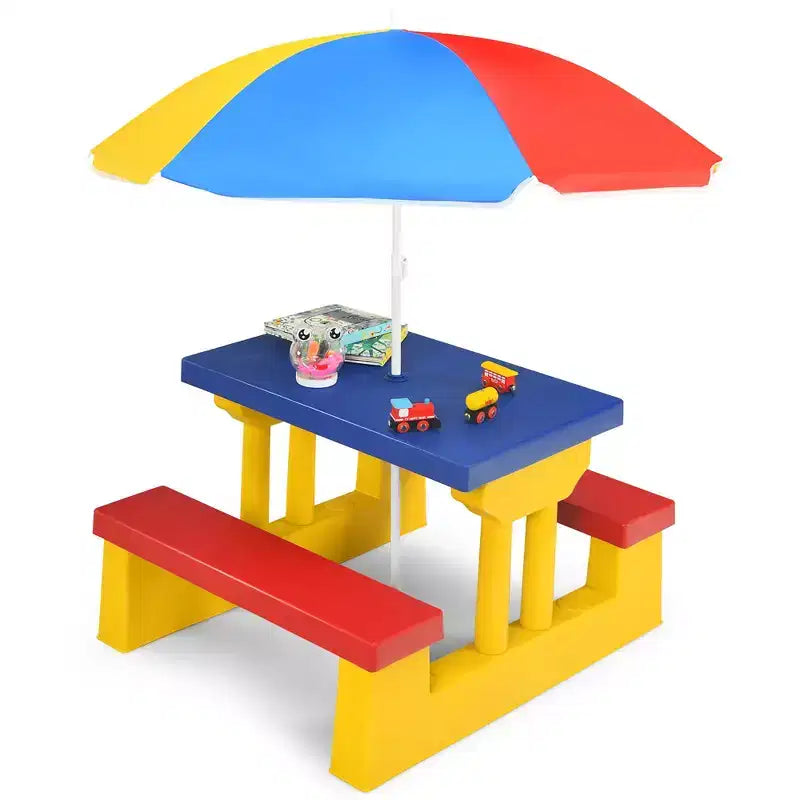 Set Tavolo da Picnic per Bambini con Ombrellone Rimovibile per Interni ed Esterni Giardino Patio