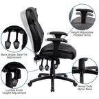 Sedia da ufficio ergonomica multifunzione in LeatherSoft nero con schienale alto e manopola lombare