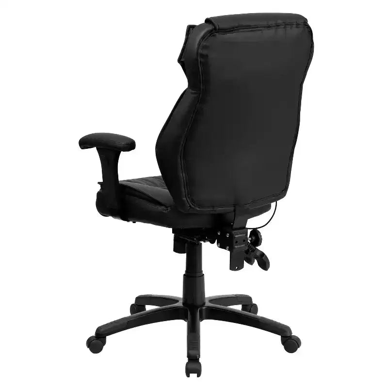 Sedia da ufficio ergonomica multifunzione in LeatherSoft nero con schienale alto e manopola lombare