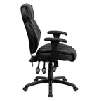 Sedia da ufficio ergonomica multifunzione in LeatherSoft nero con schienale alto e manopola lombare