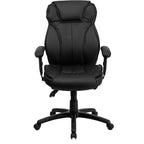 Sedia da ufficio ergonomica multifunzione in LeatherSoft nero con schienale alto e manopola lombare