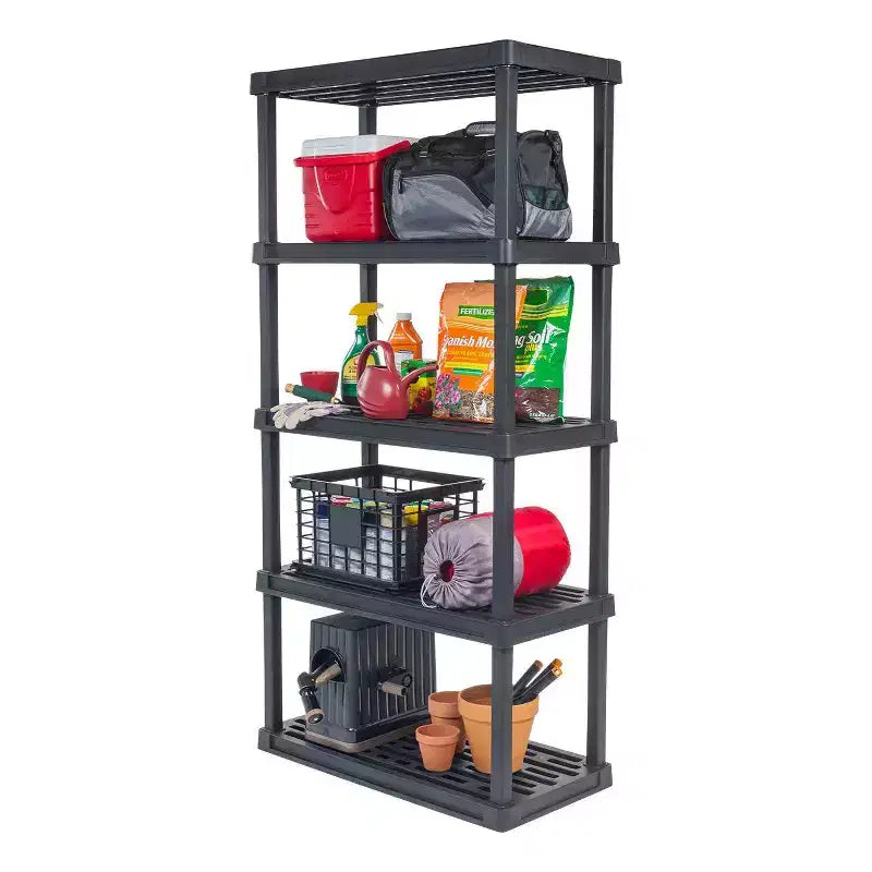 Scaffale multiuso resistente in plastica a 5 ripiani, nero