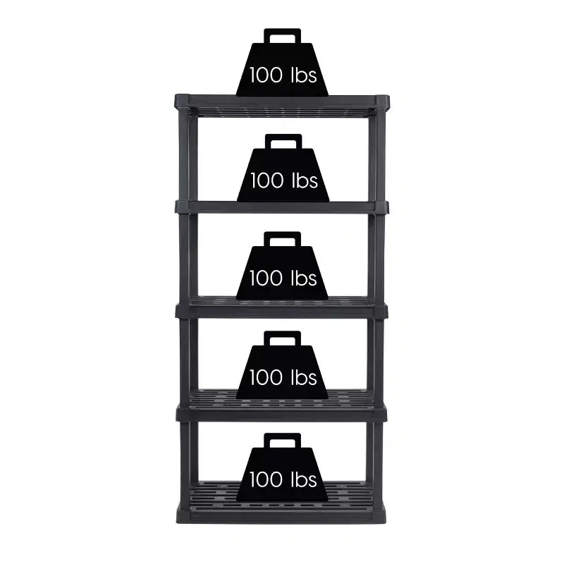 Scaffale multiuso resistente in plastica a 5 ripiani, nero