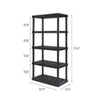 Scaffale multiuso resistente in plastica a 5 ripiani, nero