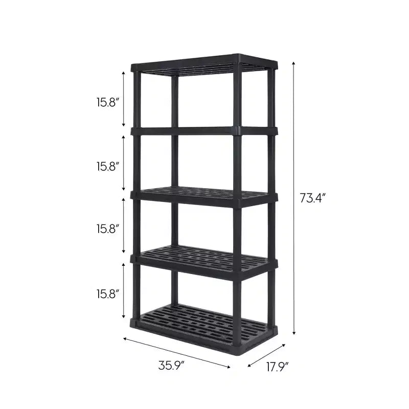 Scaffale multiuso resistente in plastica a 5 ripiani, nero