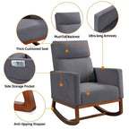 Upholstered Rocking Chair with Rubber Wood Legs and Side Pockets
