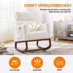 Upholstered Rocking Chair with Rubber Wood Legs and Side Pockets