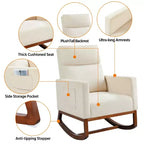 Upholstered Rocking Chair with Rubber Wood Legs and Side Pockets