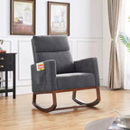 Upholstered Rocking Chair with Rubber Wood Legs and Side Pockets