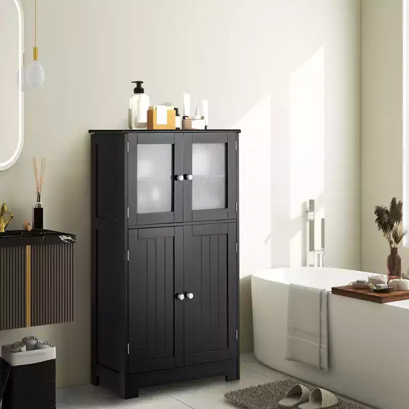 Bathroom Floor Storage Cabinet Kitchen Cupboard with Doors & Adjustable Shelf